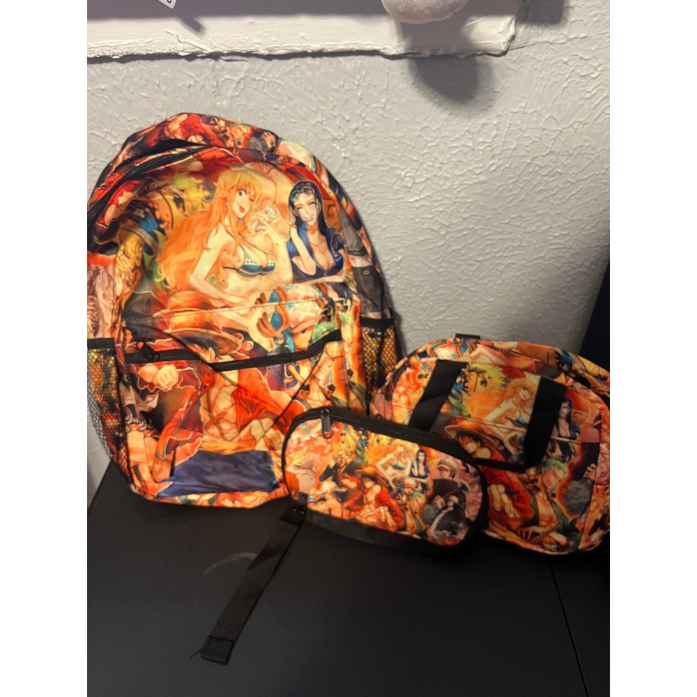 One Piece Anime 3pc Backpack Set Luffy Nami‎ Robin Lunch Bag Pencil Case NWOT